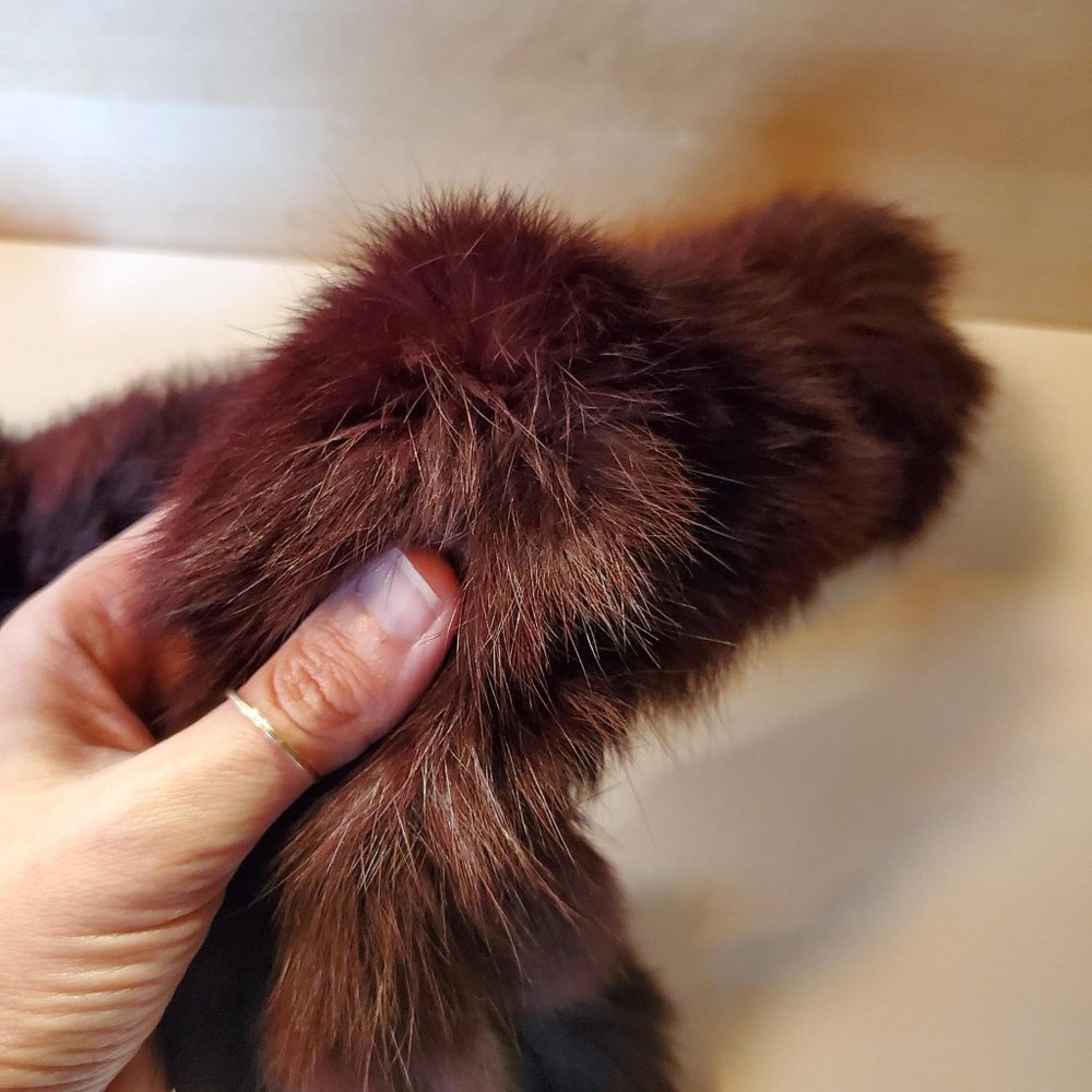 Rabbit Fur Red Burgundy Wrap Neck Wrap Collar Scarf - Picture 3 of 9